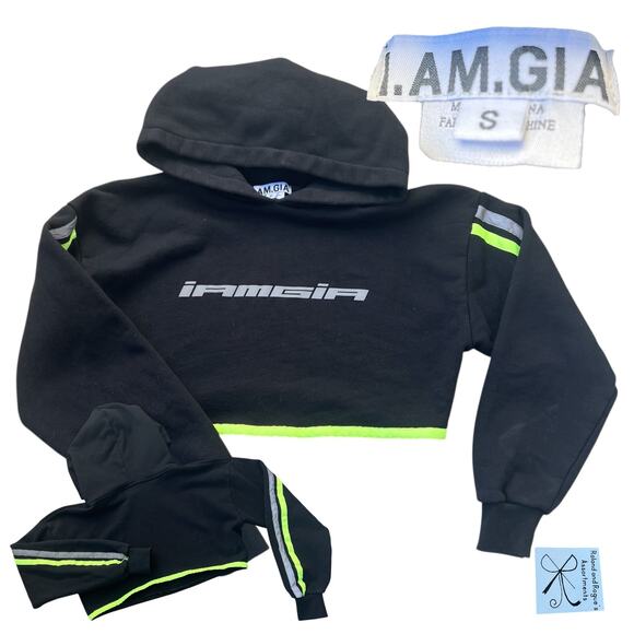 I.AM.GIA Mercury Striped Reflective Cropped Hoodie Sweatshirt Sz S - Picture 1 of 6